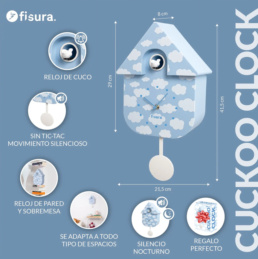 fisura. - Coucou Horloge enthe, Rose et Blanc. Coucou urale. Pendule urale Originale. 3 Piles