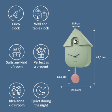 Horloge Coucou Vert Menthe et Rose pendule Fisura mycrazystuff.com