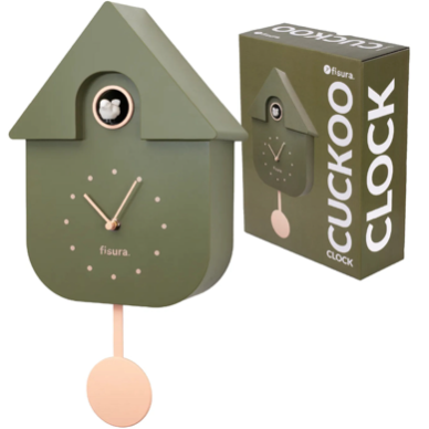 Horloge Coucou Vert Olive et Rose pendule vintage Fisura mycrazystuff.com