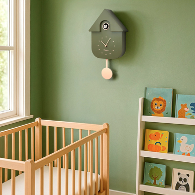 Horloge Coucou Vert Olive et Rose pendule vintage Fisura mycrazystuff.com