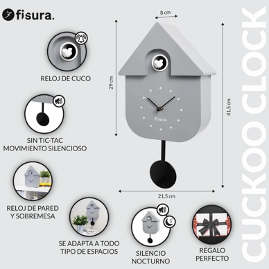 Horloge Coucou Vintage Grise et Noire Pendule Fisura mycrazystuff.com