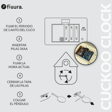 Horloge Coucou Vintage Grise et Noire Pendule Fisura mycrazystuff.com