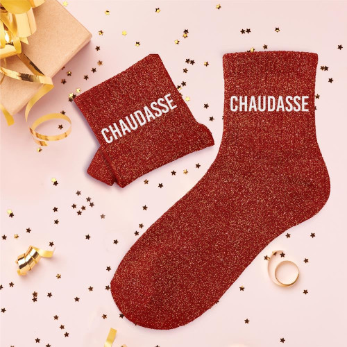 Chaussettes à Paillettes Rouges "Chaudasse" mycrazystuff.com