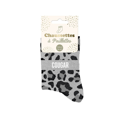 Chaussettes à paillettes léopard gris "Cougar" mycrazystuff.com