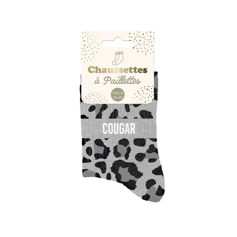Chaussettes à paillettes léopard gris "Cougar" mycrazystuff.com
