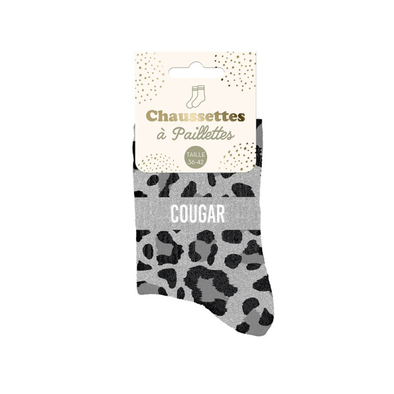 Chaussettes à paillettes léopard gris "Cougar" mycrazystuff.com