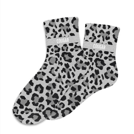 Chaussettes à paillettes léopard gris "Cougar" mycrazystuff.com