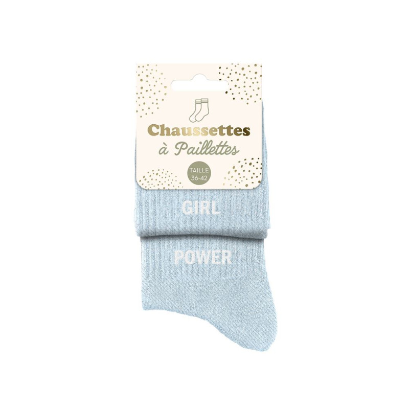 Chaussettes à Paillettes Bleues "Girl Power" mycrazystuff.com