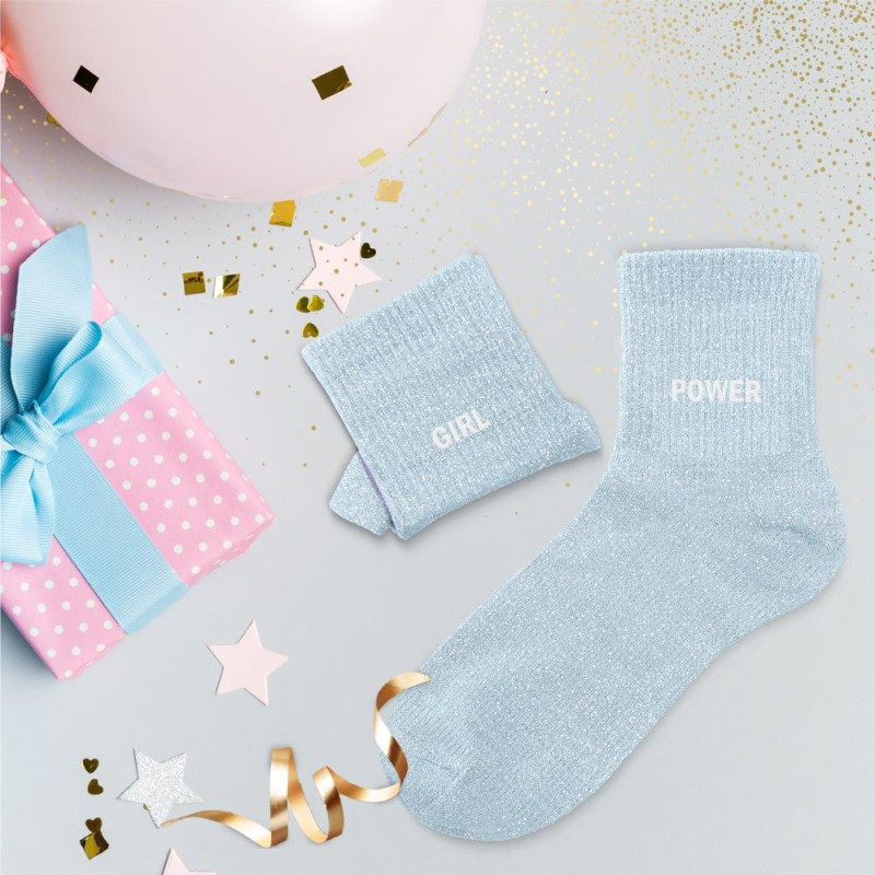 Chaussettes à Paillettes Bleues "Girl Power" mycrazystuff.com