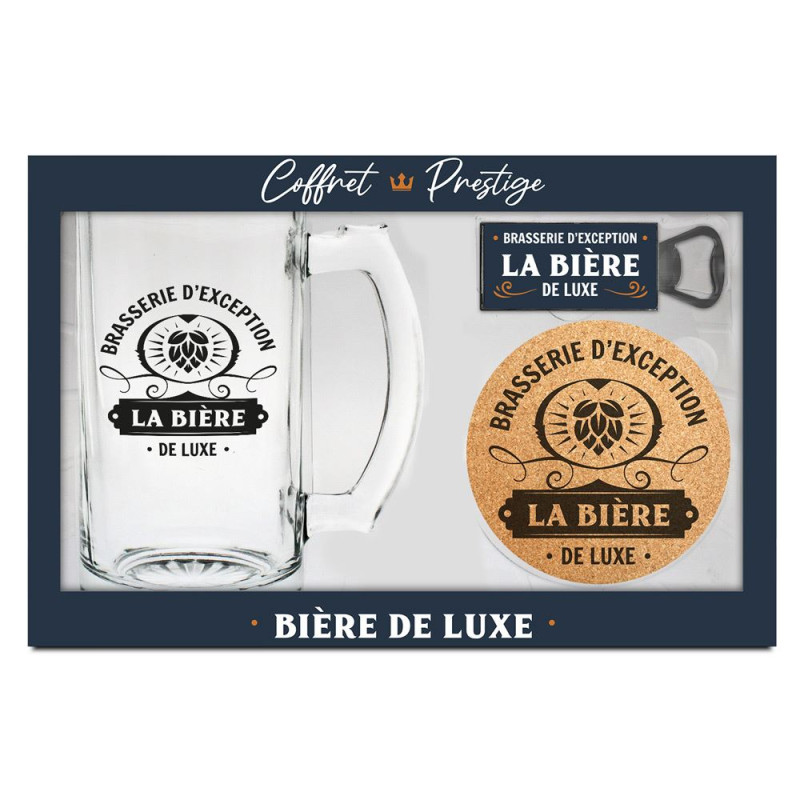 Coffret Cadeau Biere de Luxe Chope avec Sous-verre et Décapsuleur mycrazystuff.com