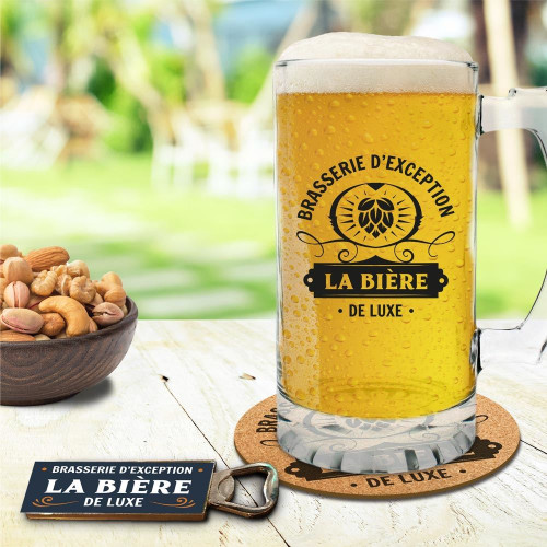 Coffret Cadeau Biere de Luxe Chope avec Sous-verre et Décapsuleur mycrazystuff.com