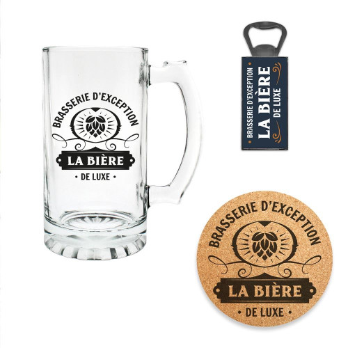 Coffret Cadeau Biere de Luxe Chope avec Sous-verre et Décapsuleur mycrazystuff.com