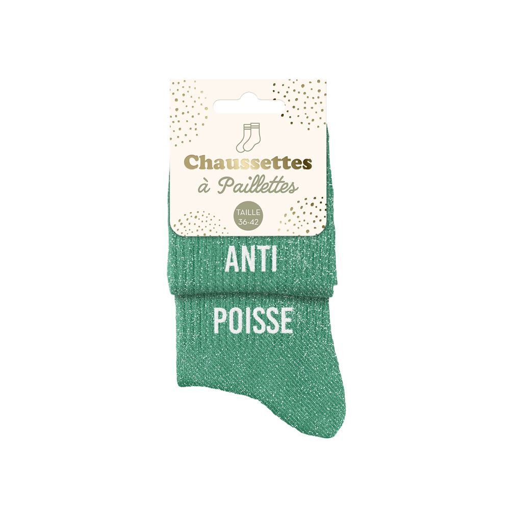 Chaussettes Duo Vertes à Paillettes "Anti-Poisse" mycrazystuff.com