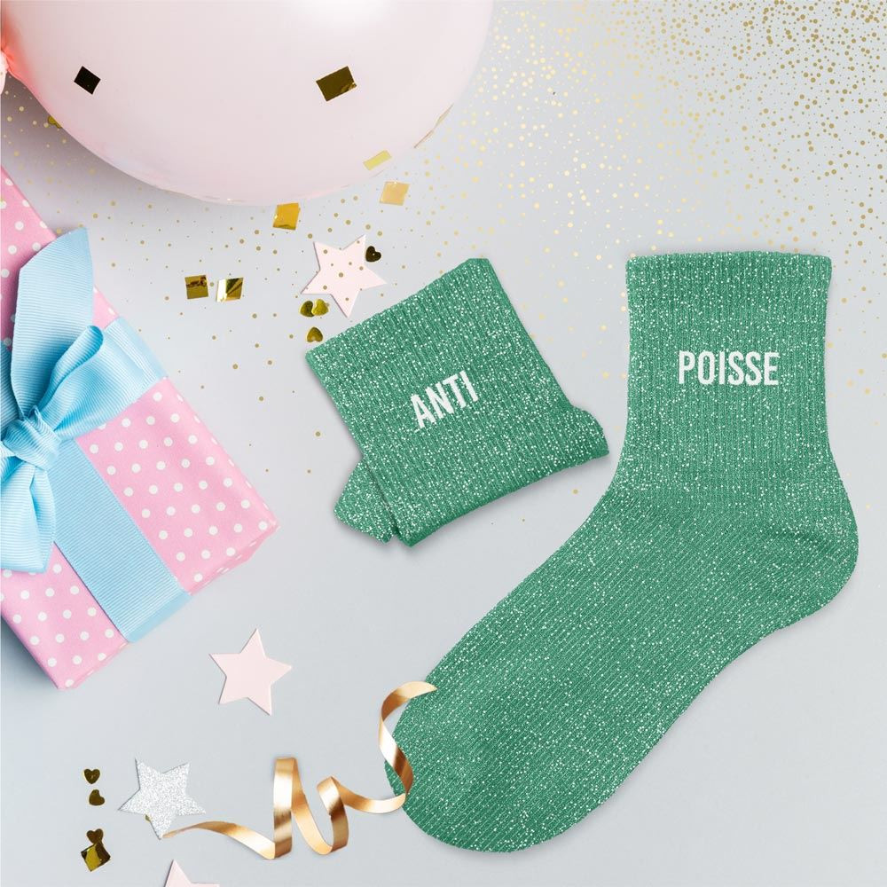 Chaussettes Duo Vertes à Paillettes "Anti-Poisse" mycrazystuff.com