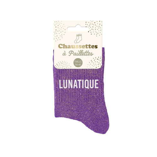 Chaussettes Violettes à Paillettes "Lunatique" mycrazystuff.com