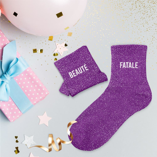 Chaussettes duo Violettes à Paillettes "Beauté Fatale" mycrazystuff.com