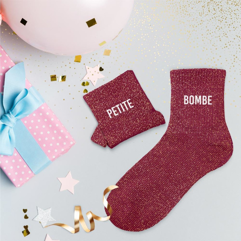 Chaussettes Duo Rouges à paillettes "petite bombe" mycrazystuff.com