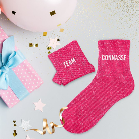 Chaussettes Duo Roses à Paillettes "Team Connasse" mycrazystuff.com