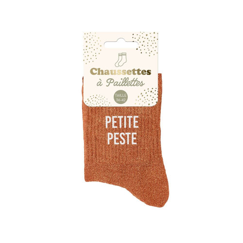 Chaussettes Oranges à Paillettes "Petite Peste" mycrazystuff.com