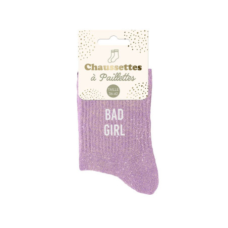 Chaussettes Violettes à Paillettes "Bad Girl" mycrazystuff.com