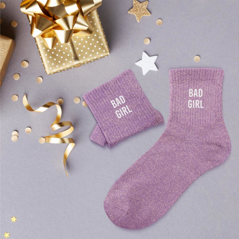Chaussettes Violettes à Paillettes "Bad Girl" mycrazystuff.com