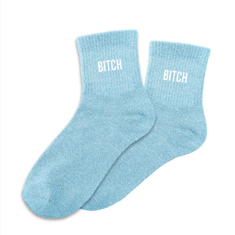 Chaussettes Bleues à Paillettes "Bitch" mycrazystuff.com