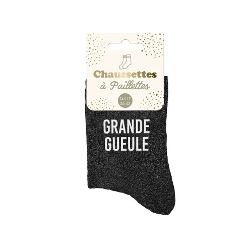 Chaussettes Noires à Paillettes "Grande Gueule" mycrazystuff.com