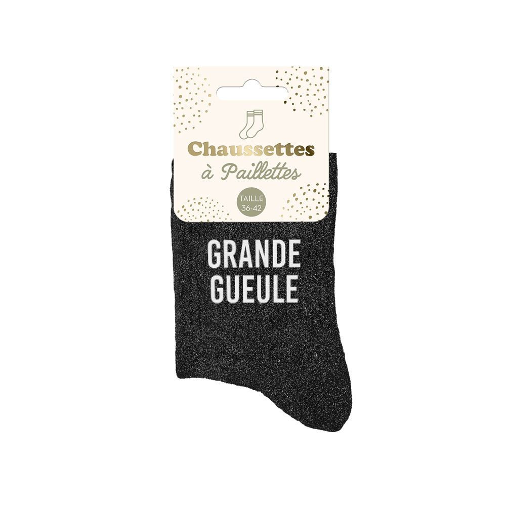 Chaussettes Noires à Paillettes "Grande Gueule" mycrazystuff.com