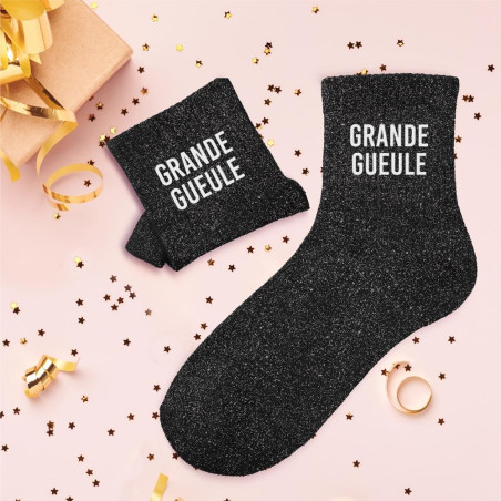 Chaussettes Noires à Paillettes "Grande Gueule" mycrazystuff.com