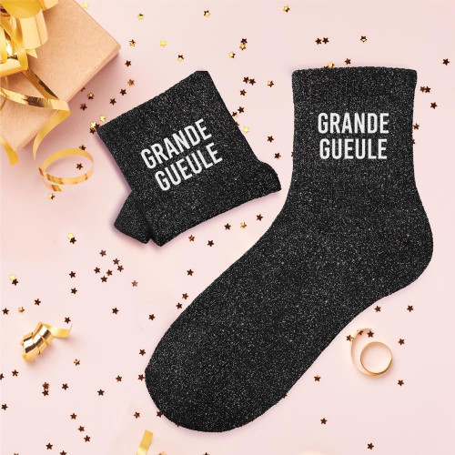 Chaussettes Noires à Paillettes "Grande Gueule" mycrazystuff.com