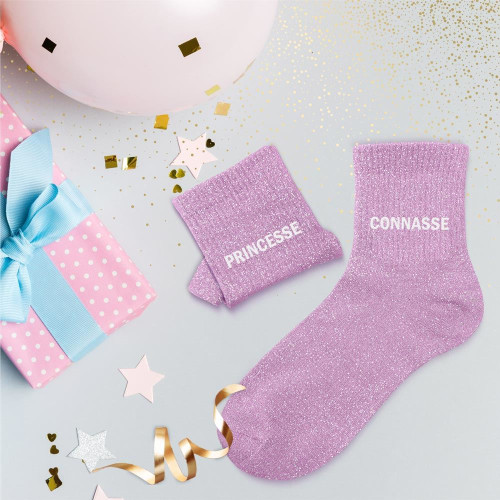 Chaussettes Duo Lilas à Paillettes "Princesse Connasse" mycrazystuff.com