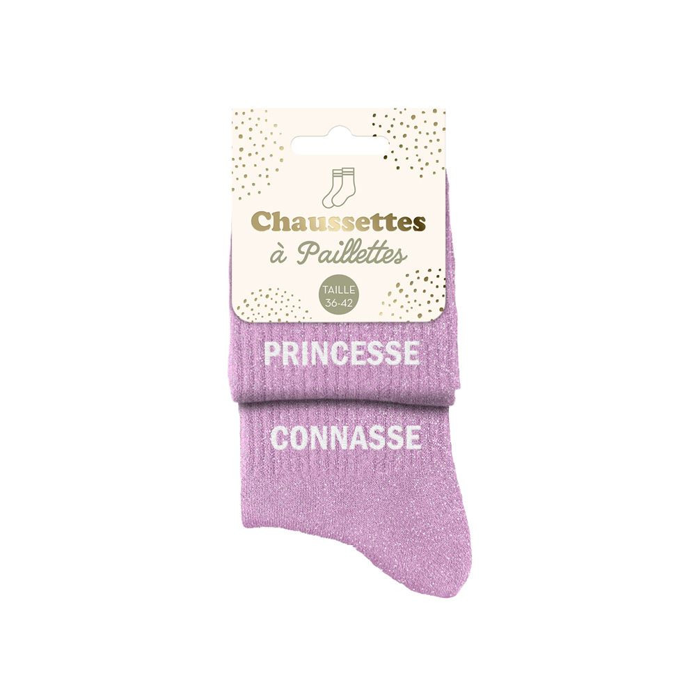 Chaussettes Duo Lilas à Paillettes "Princesse Connasse" mycrazystuff.com