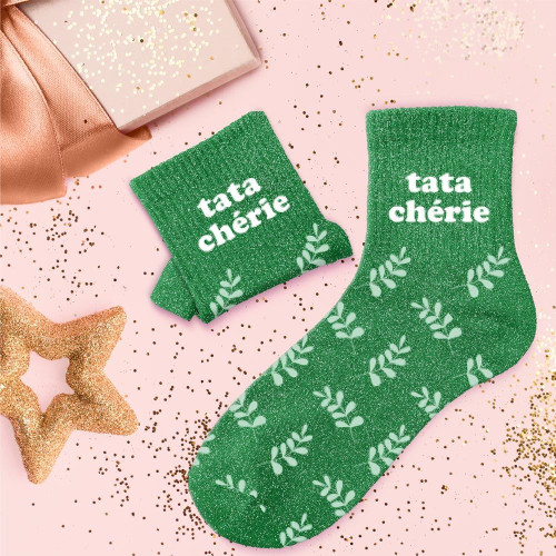 Chaussettes Vertes à Paillettes "Tata Chérie"