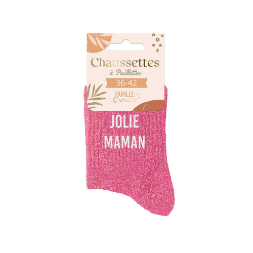 Chaussettes Roses à Paillettes "Jolie Maman" mycrazystuff.com