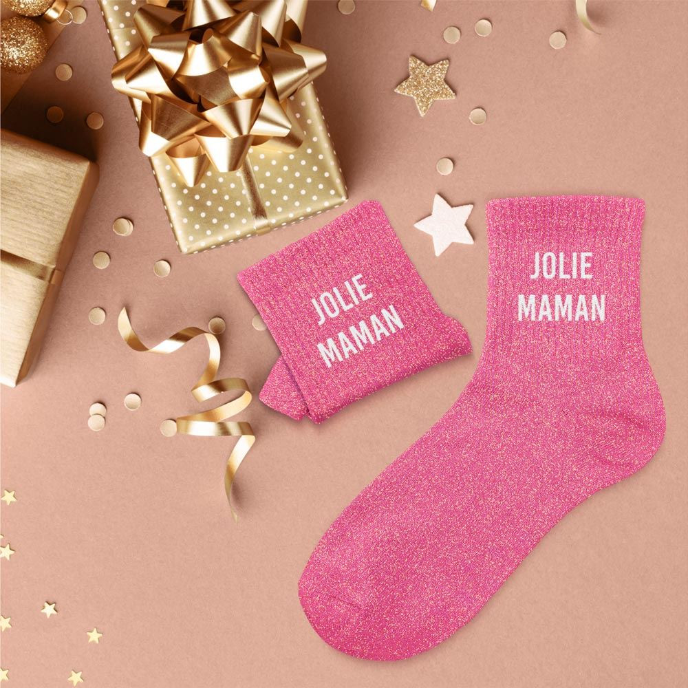 Chaussettes Roses à Paillettes "Jolie Maman" mycrazystuff.com