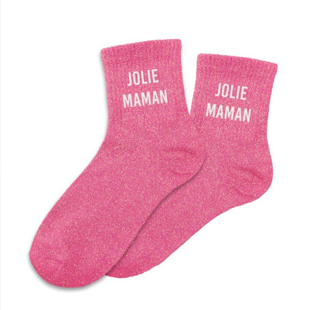 Chaussettes Roses à Paillettes "Jolie Maman" mycrazystuff.com