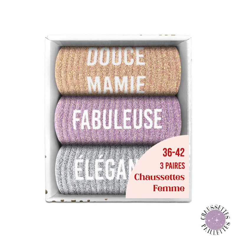 Lot 3 Paires de Chaussettes Paillettes Mamie mycrazystuff.com