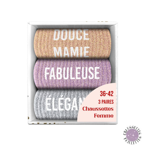 Lot 3 Paires de Chaussettes Paillettes Mamie mycrazystuff.com