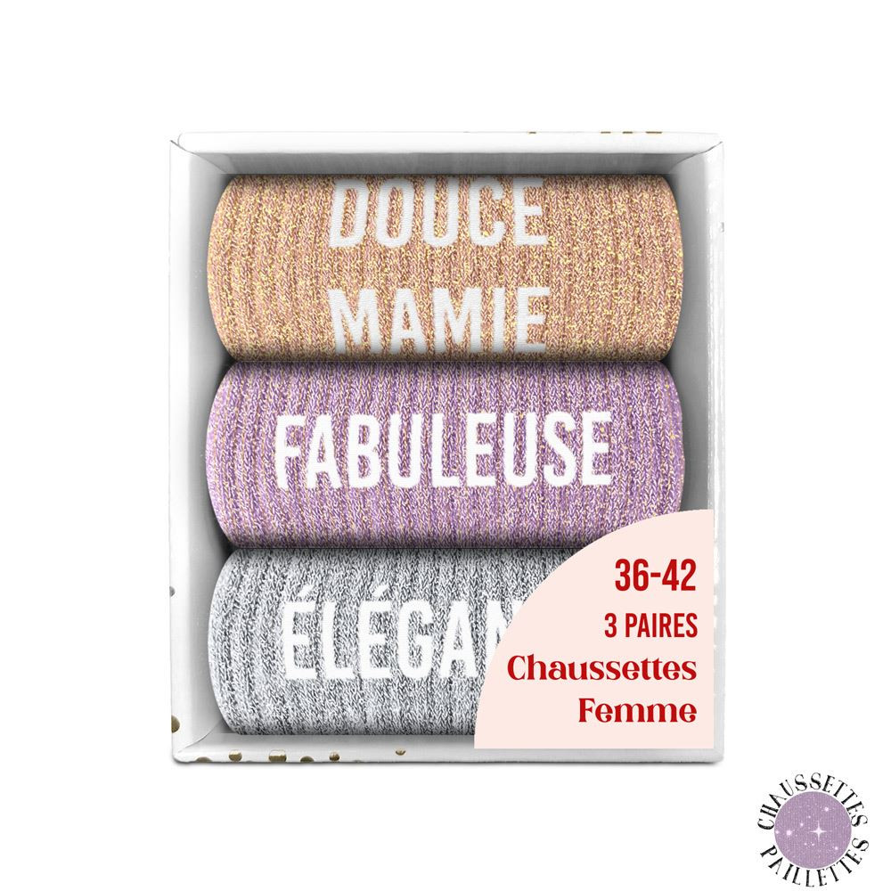 Lot 3 Paires de Chaussettes Paillettes Mamie mycrazystuff.com