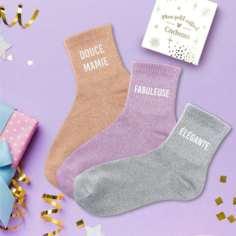 Lot 3 Paires de Chaussettes Paillettes Mamie mycrazystuff.com