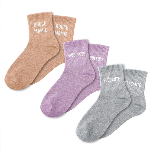 Lot 3 Paires de Chaussettes Paillettes Mamie mycrazystuff.com