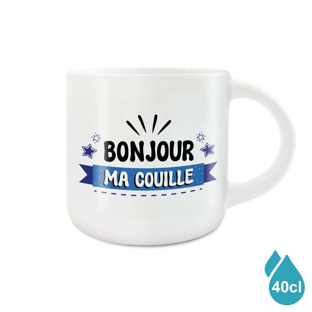 Grand Mug Céramique Bonjour Ma Couille mycrazystuff.com