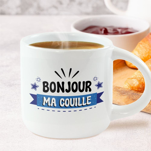 Grand Mug Céramique Bonjour Ma Couille mycrazystuff.com