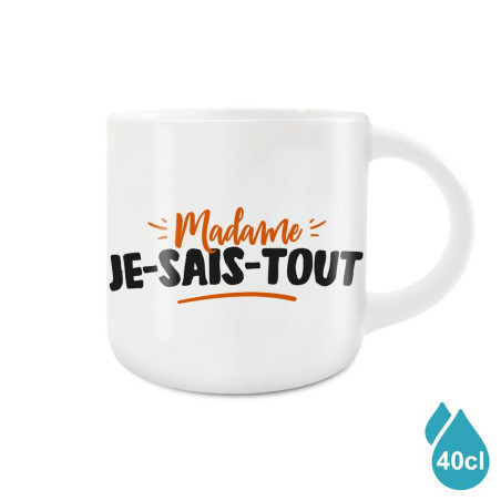 Grand Mug Céramique Blanc Madame Je Sais Tout mycrazystuff.com