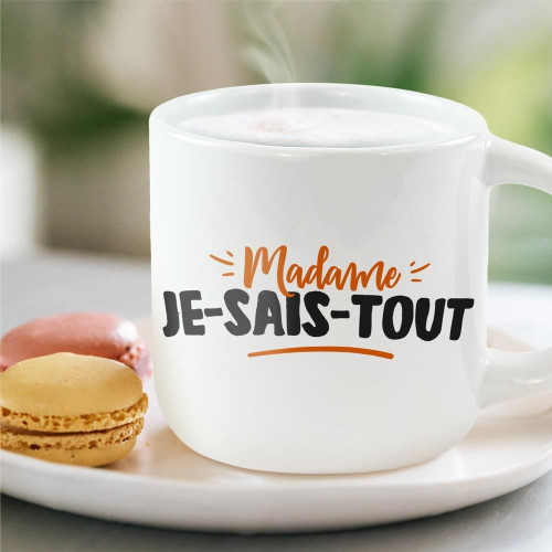 Grand Mug Céramique Blanc Madame Je Sais Tout mycrazystuff.com