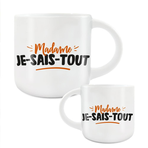 Grand Mug Céramique Blanc Madame Je Sais Tout mycrazystuff.com