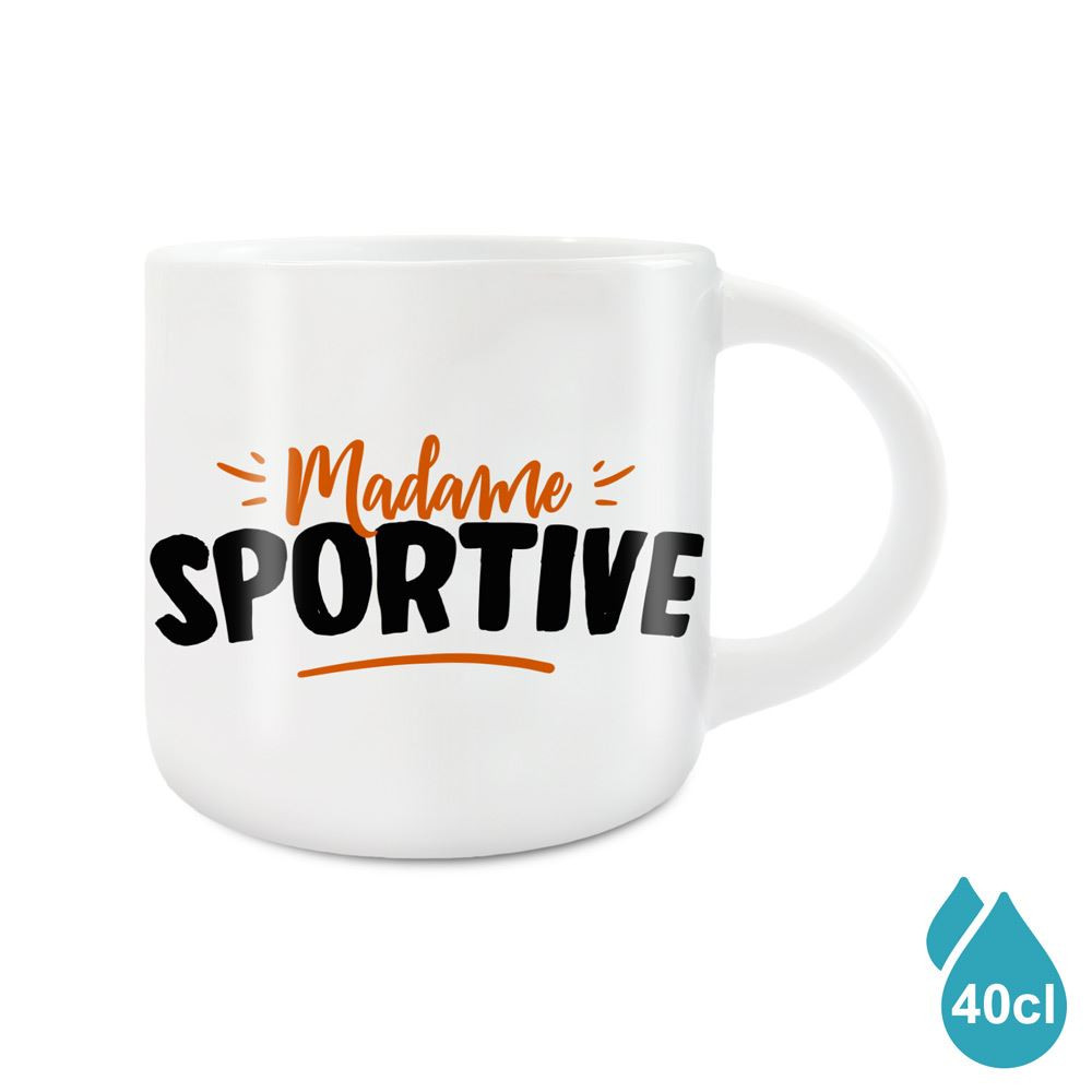 Grand Mug Céramique Blanc Madame Sportive mycrazystuff.com