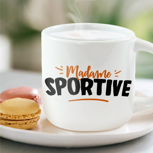 Grand Mug Céramique Blanc Madame Sportive mycrazystuff.com