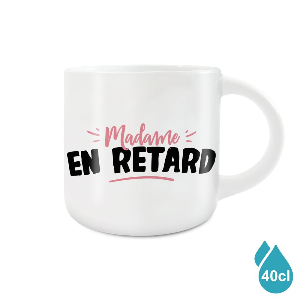 Grand Mug Céramique Blanc Madame En Retard mycrazystuff.com
