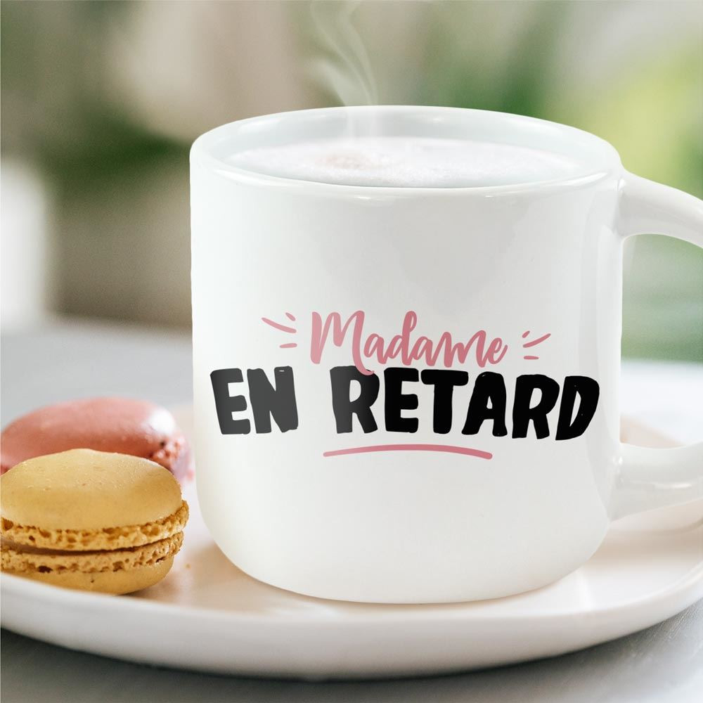 Grand Mug Céramique Blanc Madame En Retard mycrazystuff.com